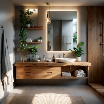 Organic Live Edge Solid Wood Floating Vanity With Drawer Storage