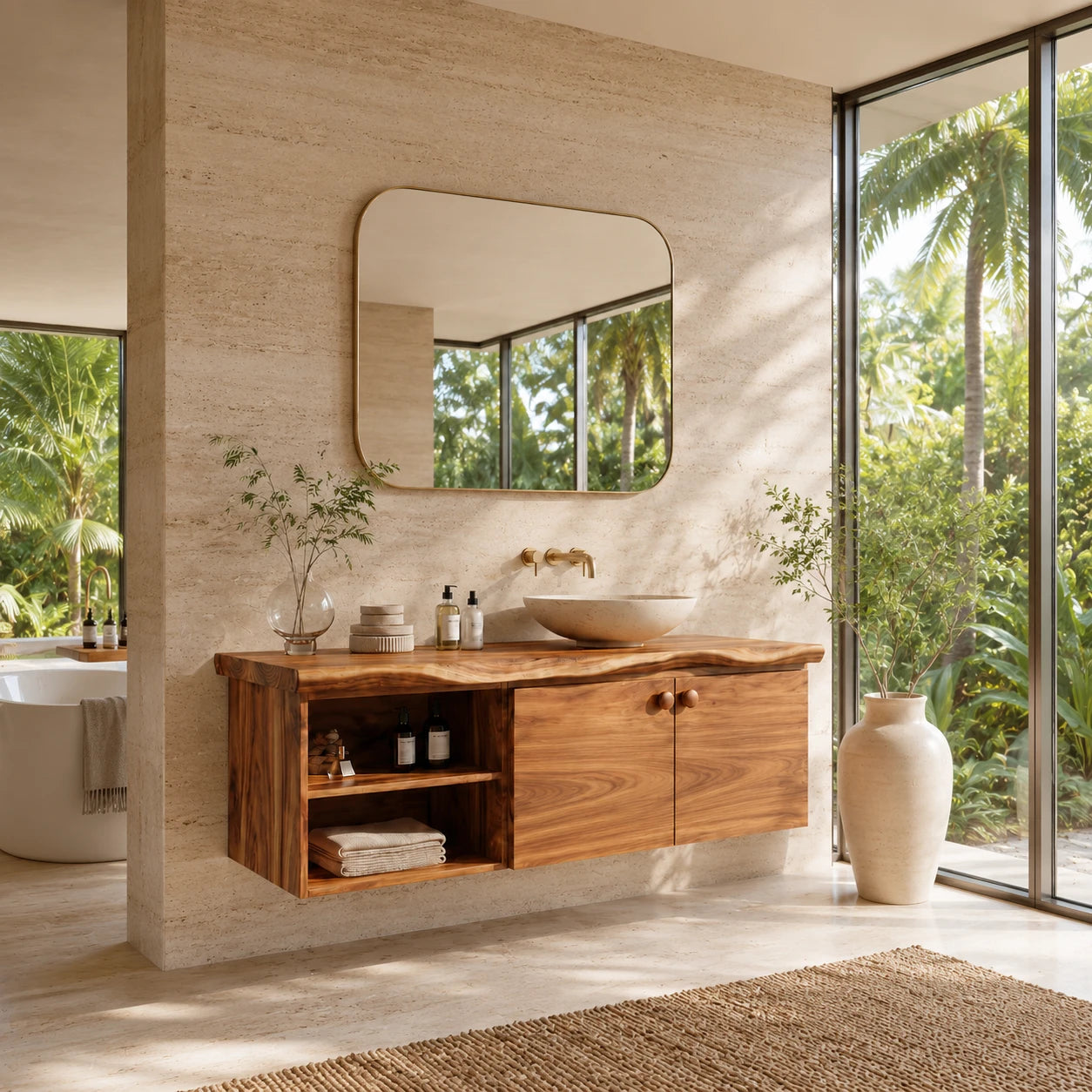 Sculpted Edge Floating Bathroom Vanity With Twin Shelves and Two Cabinet Doors - ArborisWood - 10