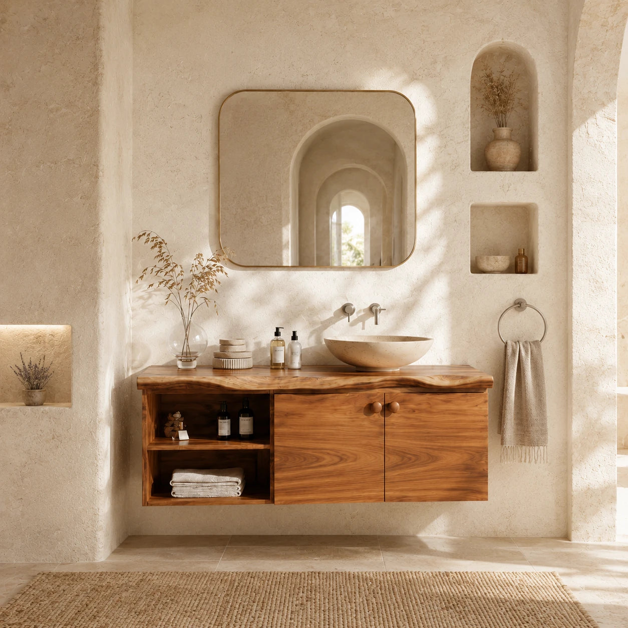 Sculpted Edge Floating Bathroom Vanity With Twin Shelves and Two Cabinet Doors - ArborisWood - 11