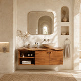 Sculpted Edge Floating Bathroom Vanity With Twin Shelves and Two Cabinet Doors - Arboriswood - 11