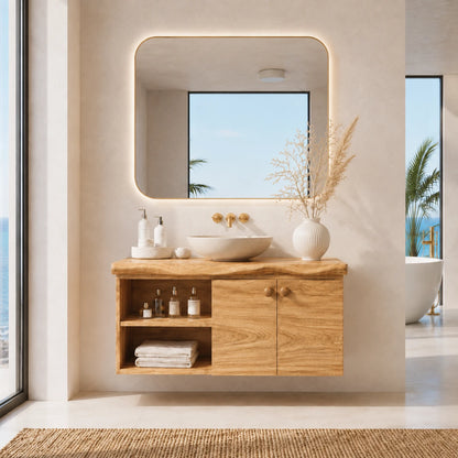 Sculpted Edge Floating Bathroom Vanity With Twin Shelves and Two Cabinet Doors - ArborisWood - 12