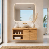 Sculpted Edge Floating Bathroom Vanity With Twin Shelves and Two Cabinet Doors - Arboriswood - 12