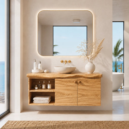 Sculpted Edge Floating Bathroom Vanity With Twin Shelves and Two Cabinet Doors - ArborisWood - 13