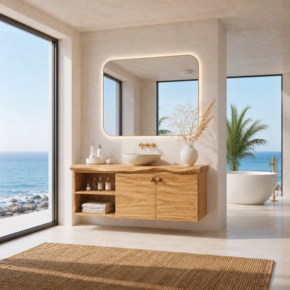Sculpted Edge Floating Bathroom Vanity With Twin Shelves and Two Cabinet Doors - ArborisWood - 2