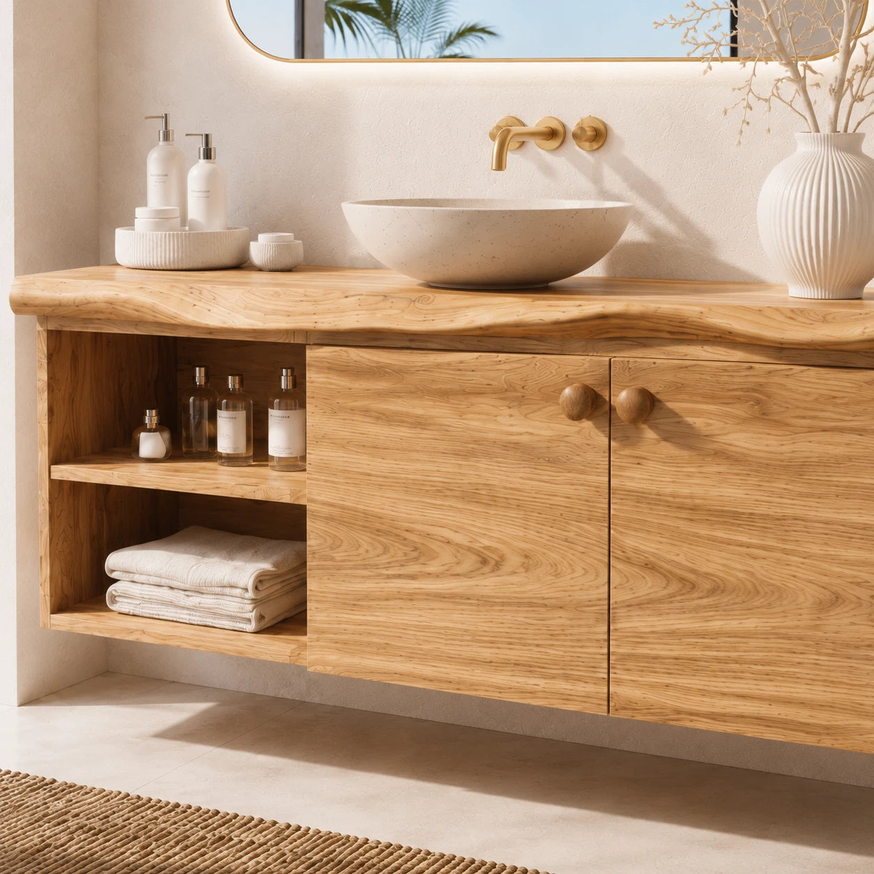 Sculpted Edge Floating Bathroom Vanity With Twin Shelves and Two Cabinet Doors - ArborisWood - 4
