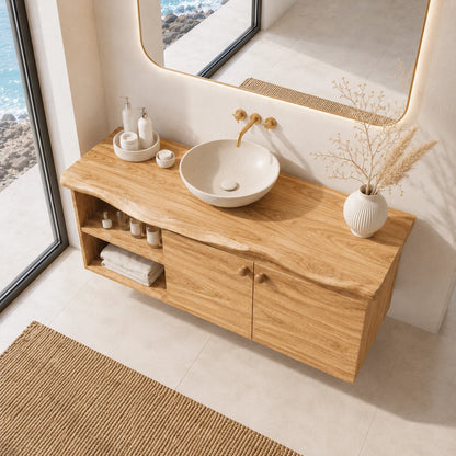 Sculpted Edge Floating Bathroom Vanity With Twin Shelves and Two Cabinet Doors - ArborisWood - 5