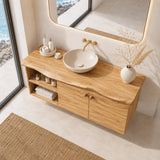 Sculpted Edge Floating Bathroom Vanity With Twin Shelves and Two Cabinet Doors - Arboriswood - 5