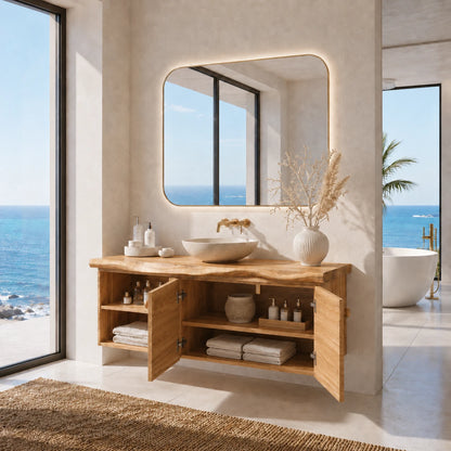 Sculpted Edge Floating Bathroom Vanity With Twin Shelves and Two Cabinet Doors - ArborisWood - 6