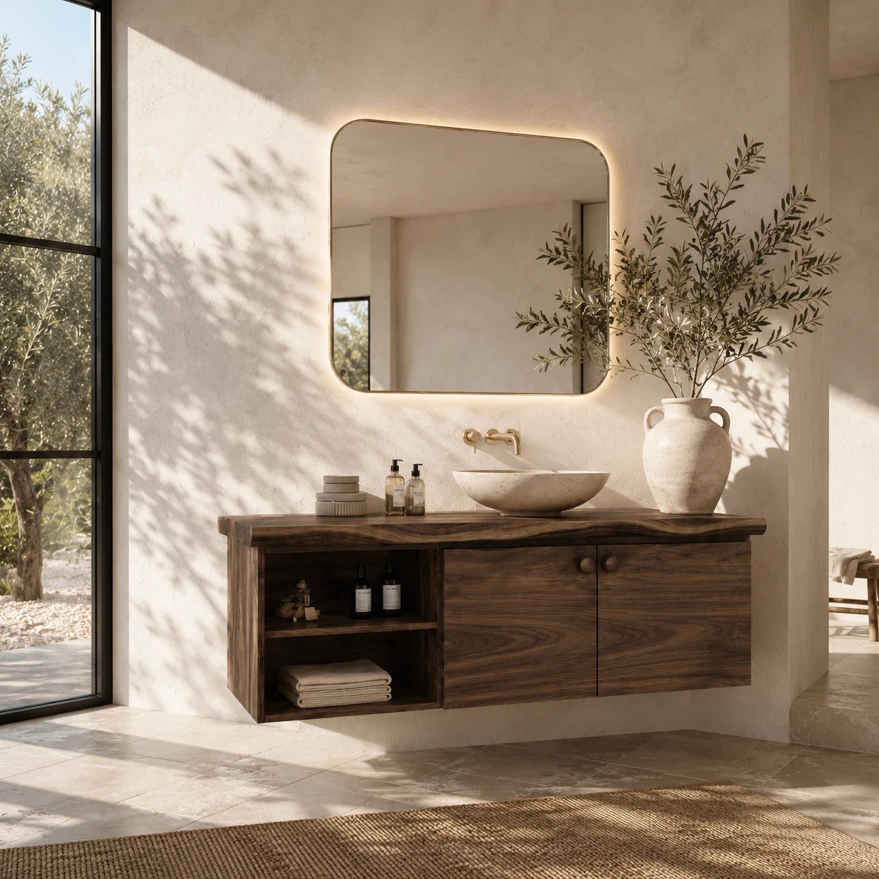 Sculpted Edge Floating Bathroom Vanity With Twin Shelves and Two Cabinet Doors - ArborisWood - 7