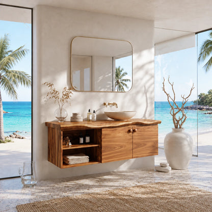 Sculpted Edge Floating Bathroom Vanity With Twin Shelves and Two Cabinet Doors - ArborisWood - 8