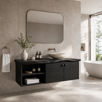 Sculpted Edge Floating Bathroom Vanity With Twin Shelves and Two Cabinet Doors - ArborisWood - 9