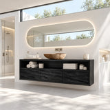Organic modern bathroom vanity in natural solid wood with practical storage design