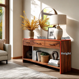 Sculpted Natural Solid Wood Console Table With Drawers and Open Shelf - Arboriswood - 10