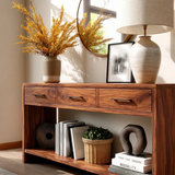 Sculpted Natural Solid Wood Console Table With Drawers and Open Shelf - Arboriswood - 3