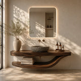 Sculpted Natural Solid Wood Floating Bathroom Vanity With Curved Shelf - Arboriswood - 3