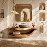 Sculpted Natural Solid Wood Floating Bathroom Vanity With Curved Shelf - Arboriswood - 6