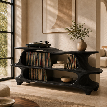 Sculpted Natural Solid Wood Record Player Stand With Flowing Open Shelves - ArborisWood - 10