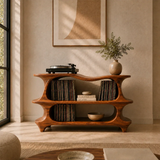 Sculpted Natural Solid Wood Record Player Stand With Flowing Open Shelves - Arboriswood - 12