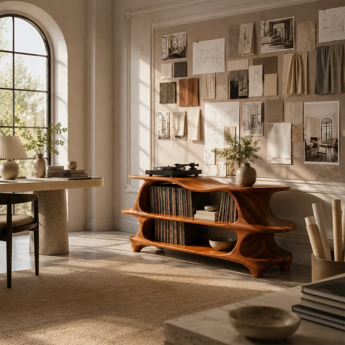Sculpted Natural Solid Wood Record Player Stand With Flowing Open Shelves - Arboriswood - 4