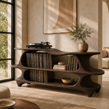 Sculpted Natural Solid Wood Record Player Stand With Flowing Open Shelves - Arboriswood - 8