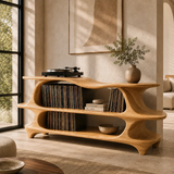Sculpted Natural Solid Wood Record Player Stand With Flowing Open Shelves - Arboriswood - 9