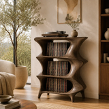 Sculpted Natural Solid Wood Record Player Stand With Vertical Shelves - Arboriswood - 6