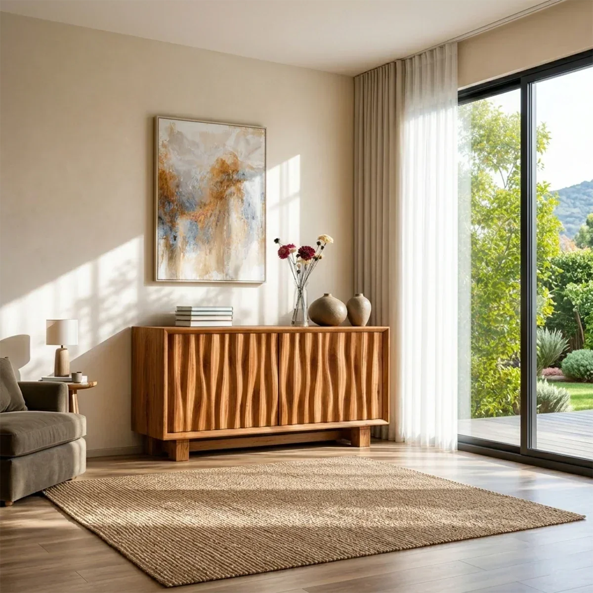 Sculpted Natural Solid Wood Sideboard Cabinet with Organic Texture - ArborisWood - 2