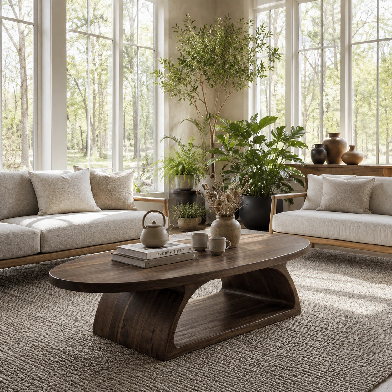Contemporary coffee table with an organic oval silhouette for elegant modern interiors