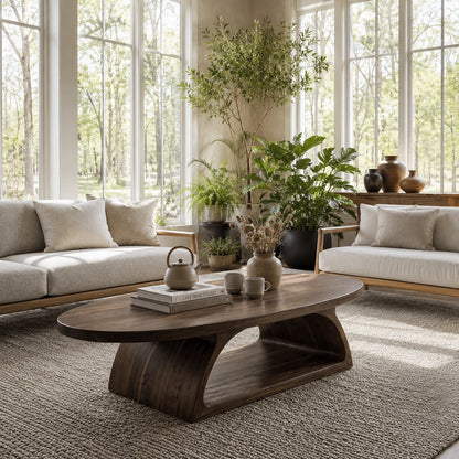 Contemporary coffee table with an organic oval silhouette for elegant modern interiors