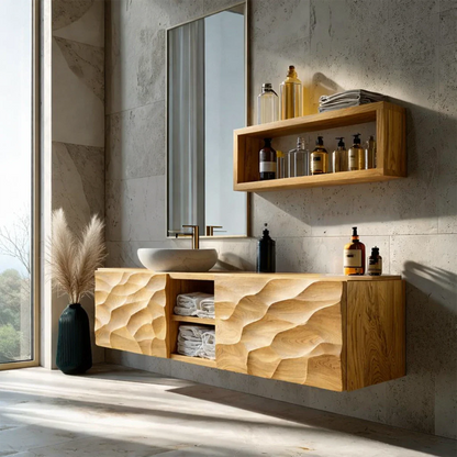 Decorative carved vanity cabinet – brown tone vanity