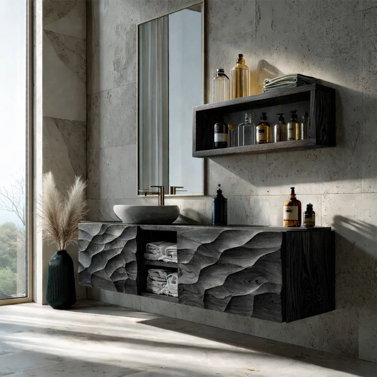 Stylish sculpted vanity – solid wood floating vanity