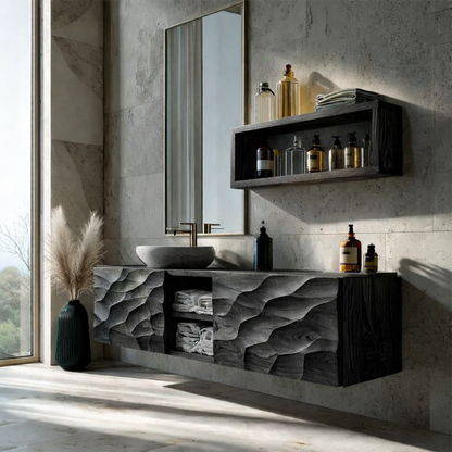 Stylish sculpted vanity – solid wood floating vanity