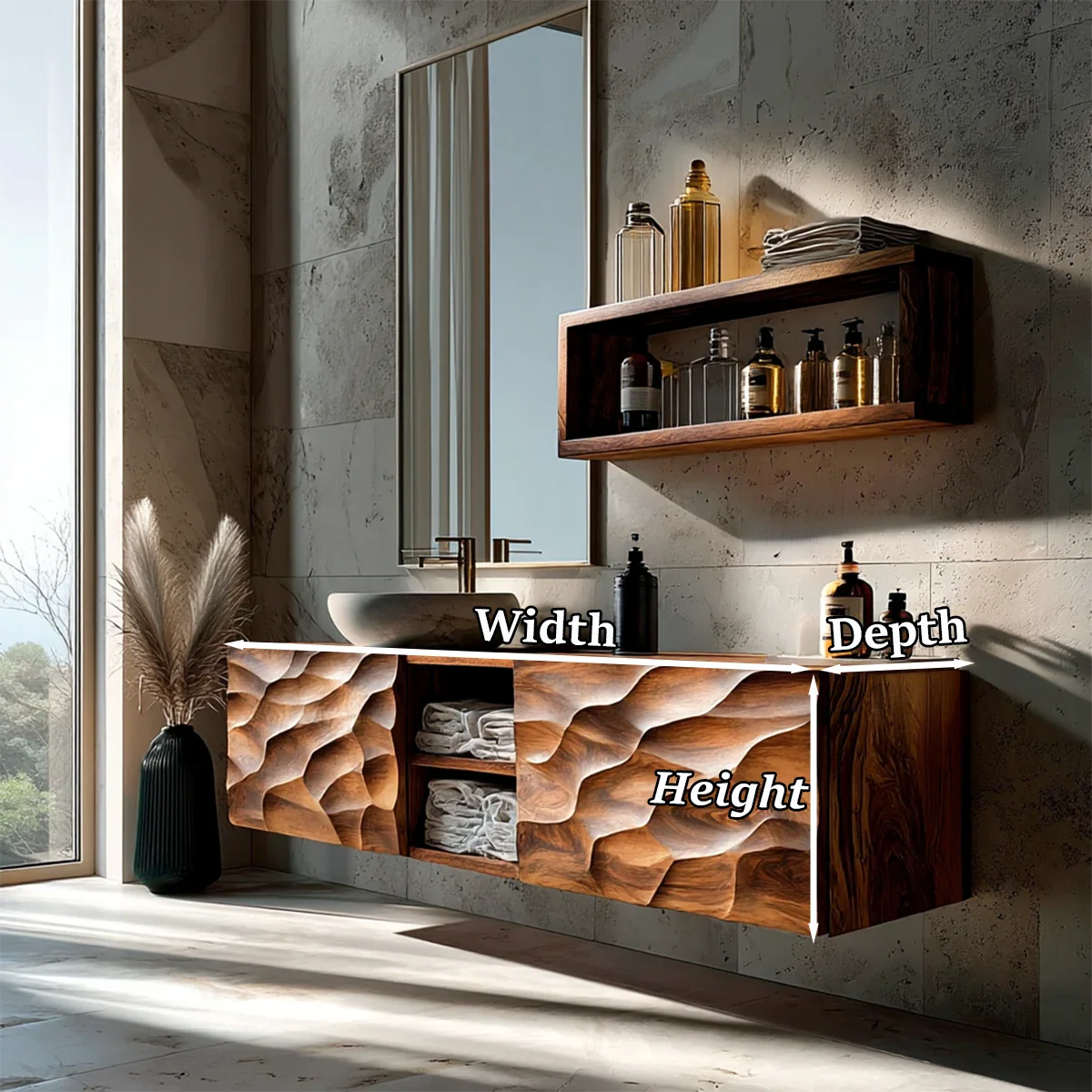 Luxury carved floating vanity – designer bathroom vanity