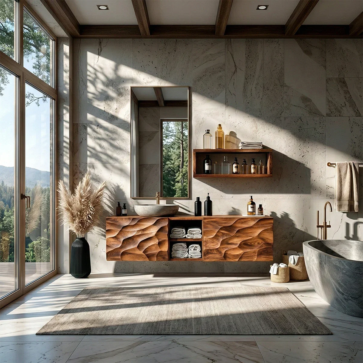 Modern textured floating vanity – floating bathroom vanity