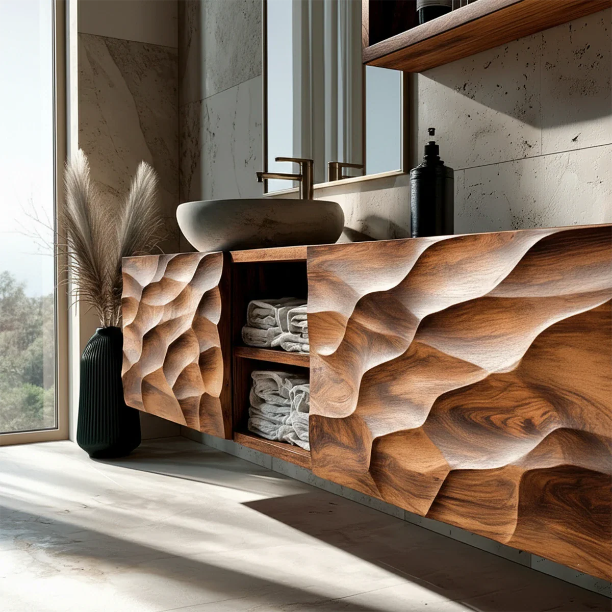 Designer textured floating vanity – floating wood vanity