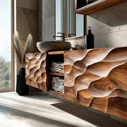 Designer textured floating vanity – floating wood vanity