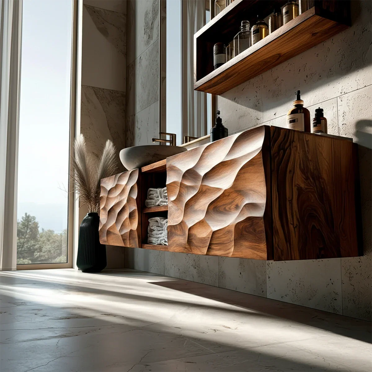 Brown tone sculpted vanity – brown bathroom vanity
