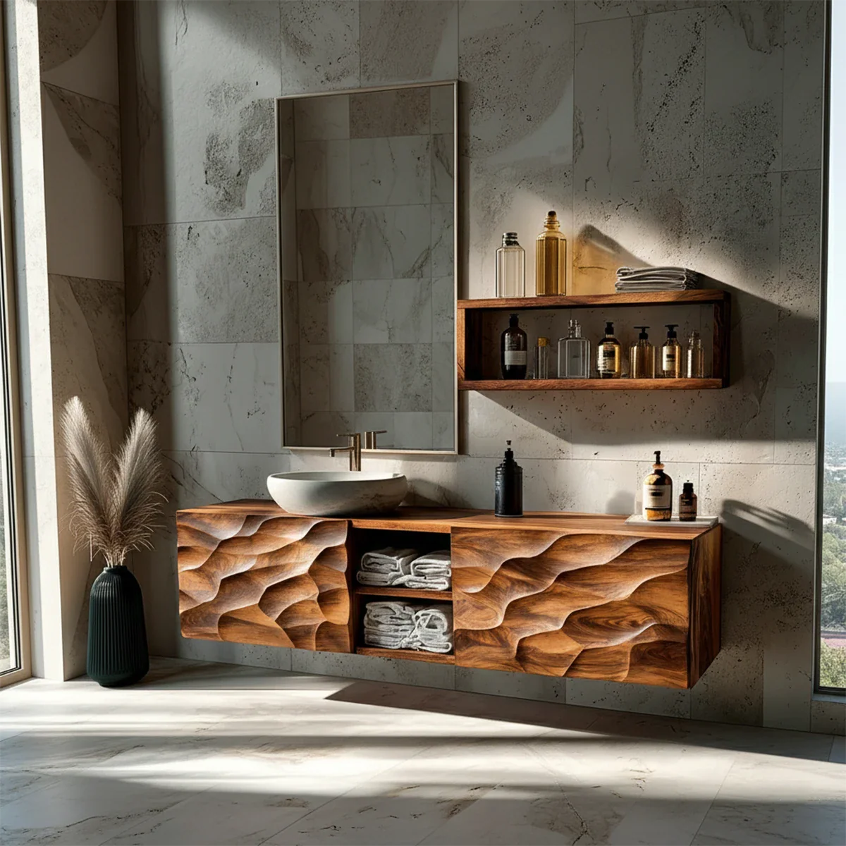 Artistic carved floating vanity – modern floating vanity