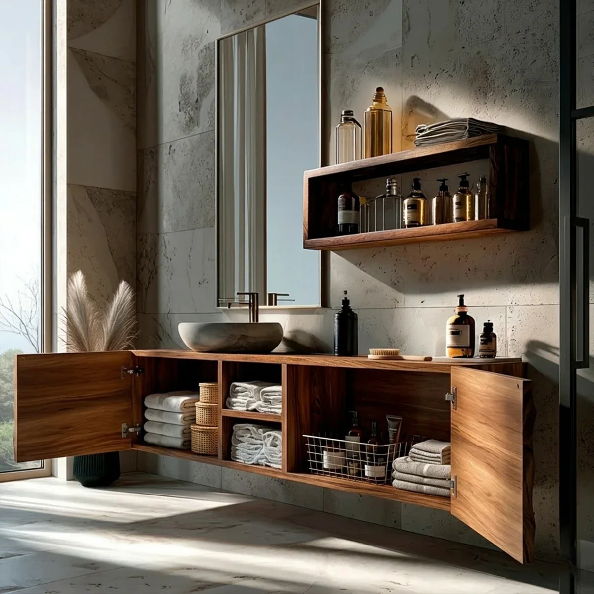 Textured bathroom cabinet design – solid wood bathroom cabinet