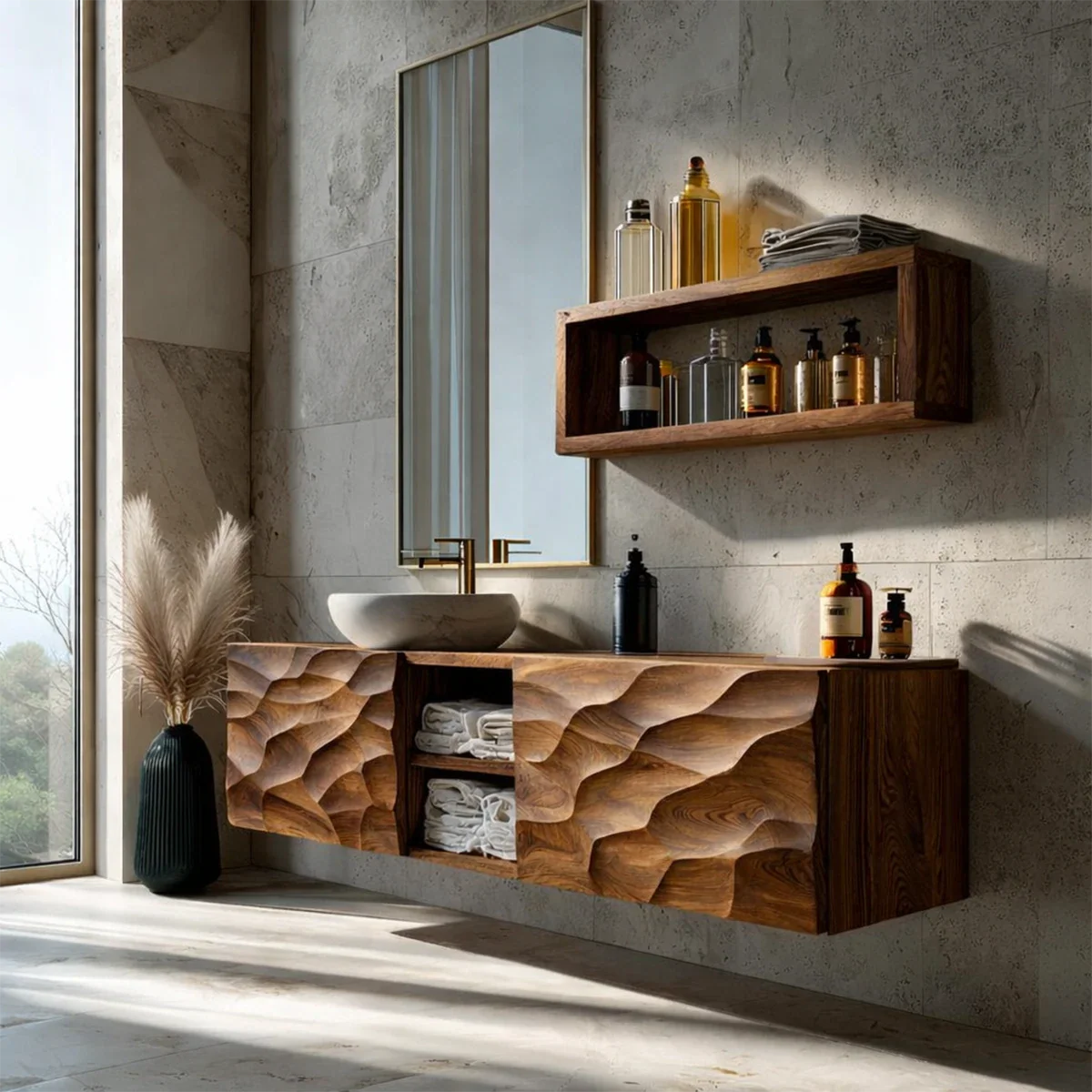 Minimal textured floating vanity – modern bathroom vanity
