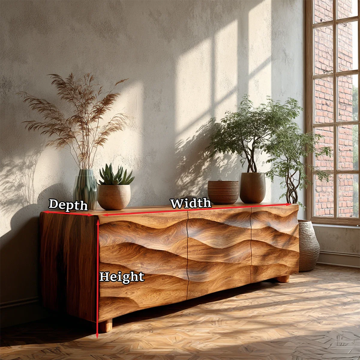 Sculpted Wave Front TV Stand in Natural Solid Wood with Hidden Storage - ArborisWood - 11