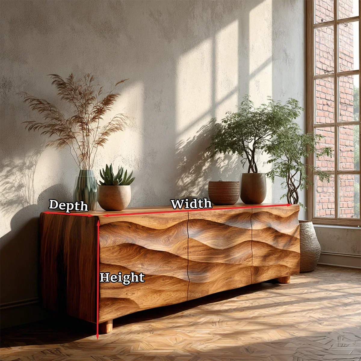 Sculpted Wave Front TV Stand in Natural Solid Wood with Hidden Storage - Arboriswood - 11
