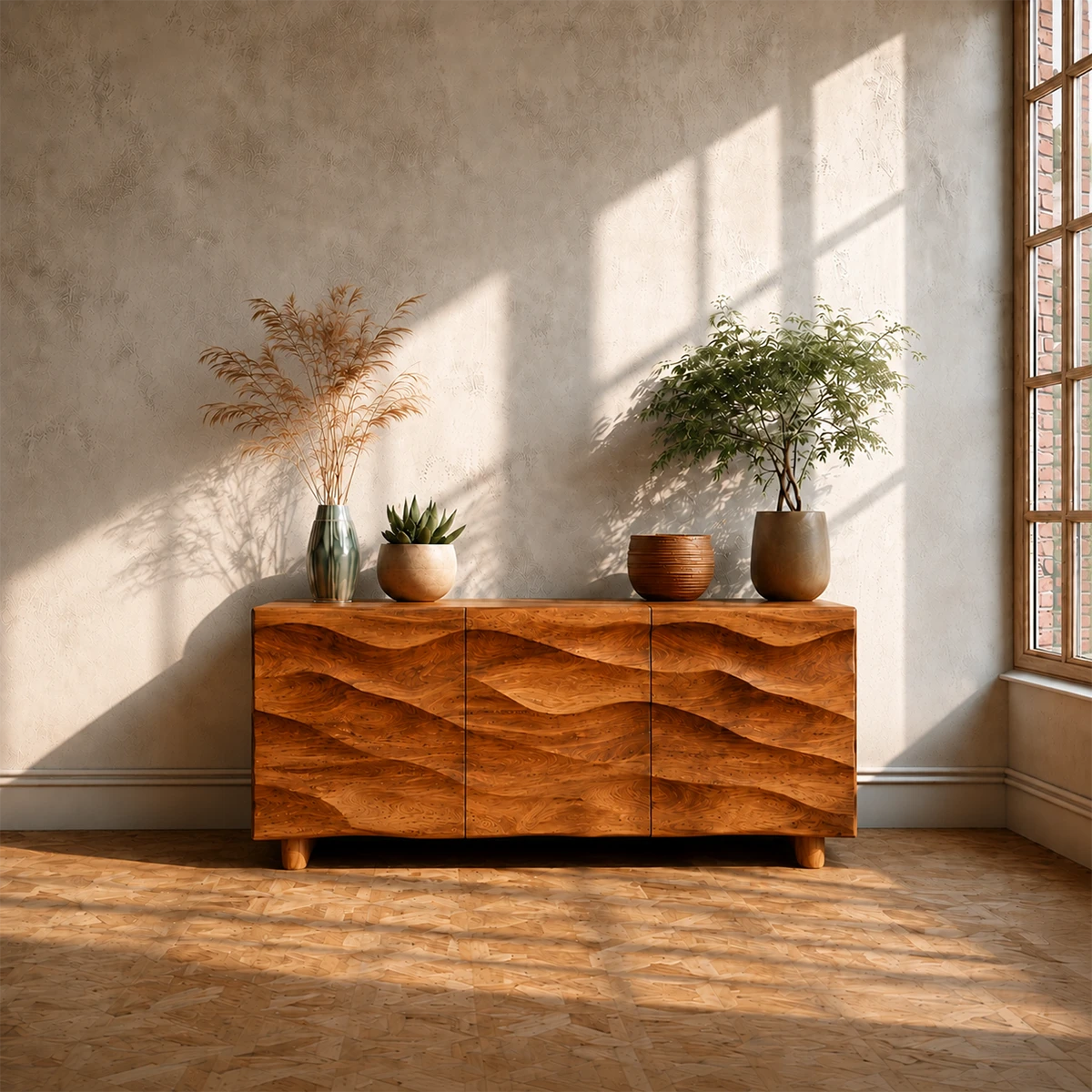Sculpted Wave Front TV Stand in Natural Solid Wood with Hidden Storage - ArborisWood - 12