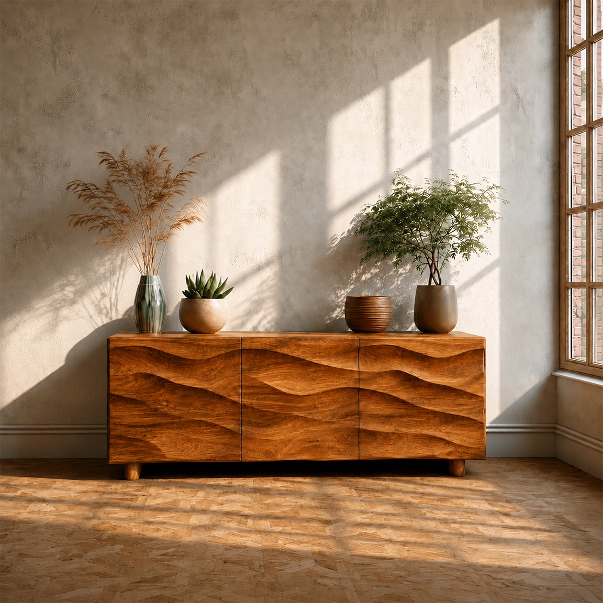 Sculpted Wave Front TV Stand in Natural Solid Wood with Hidden Storage - ArborisWood - 13