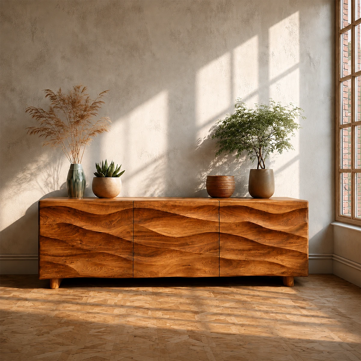 Sculpted Wave Front TV Stand in Natural Solid Wood with Hidden Storage - ArborisWood - 14