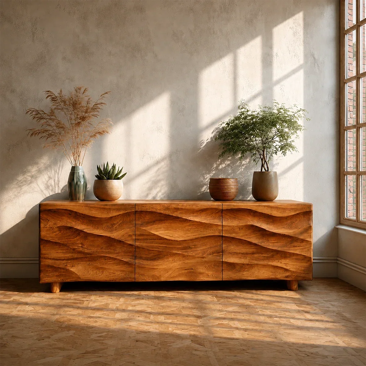 Sculpted Wave Front TV Stand in Natural Solid Wood with Hidden Storage - Arboriswood - 14