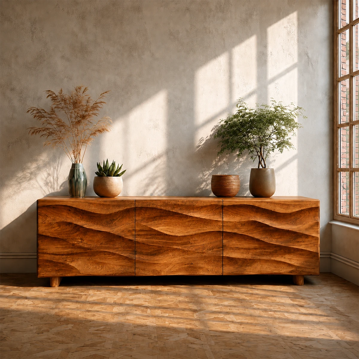 Sculpted Wave Front TV Stand in Natural Solid Wood with Hidden Storage - ArborisWood - 15