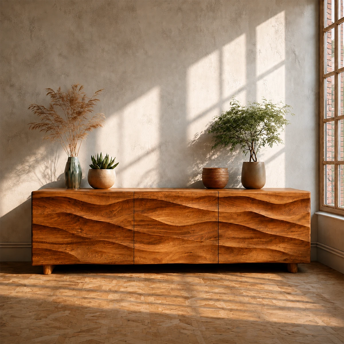 Sculpted Wave Front TV Stand in Natural Solid Wood with Hidden Storage - ArborisWood - 16