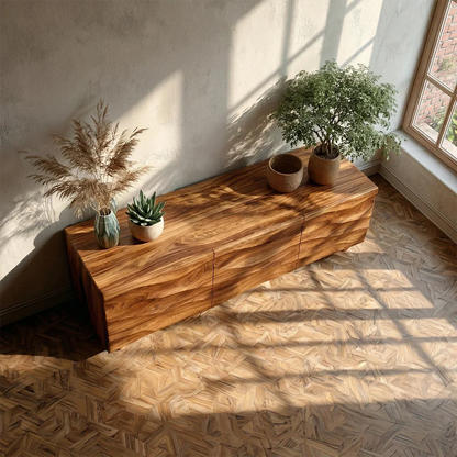 Sculpted Wave Front TV Stand in Natural Solid Wood with Hidden Storage - ArborisWood - 6