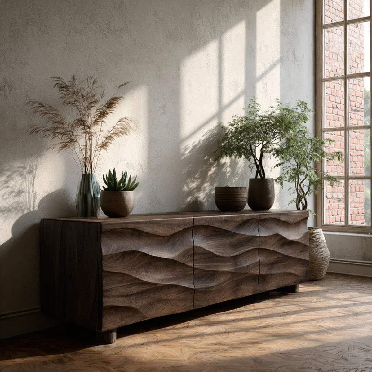Sculpted Wave Front TV Stand in Natural Solid Wood with Hidden Storage - ArborisWood - 7